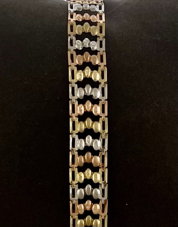 14k Tri-color Gold Hollow Link Women’s Bracelet