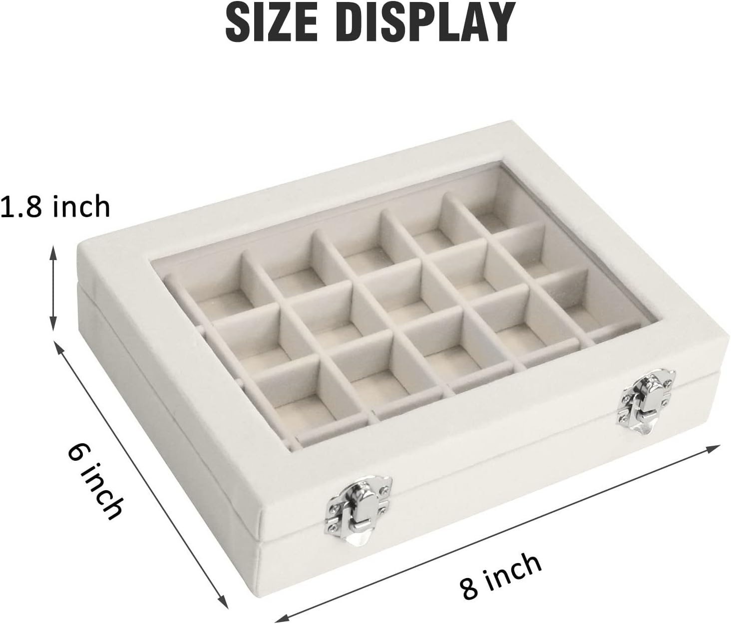 Velvet Jewelry Box 24 Grid Ring Display Organiser 24 Grid, Beige