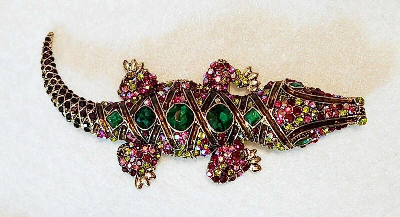 Giant & BEAUTIFUL RHINESTONE & ENAMEL Alligator /Crocodile BROOCH PIN 5.5″ x 2″