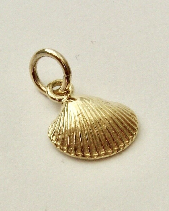 GENUINE SOLID 9ct 9K YELLOW GOLD 3D SEA SHELL Charm Pendant