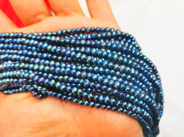 15.2″4mm natural south sea genuine black blue unfinished pearl necklace DIY