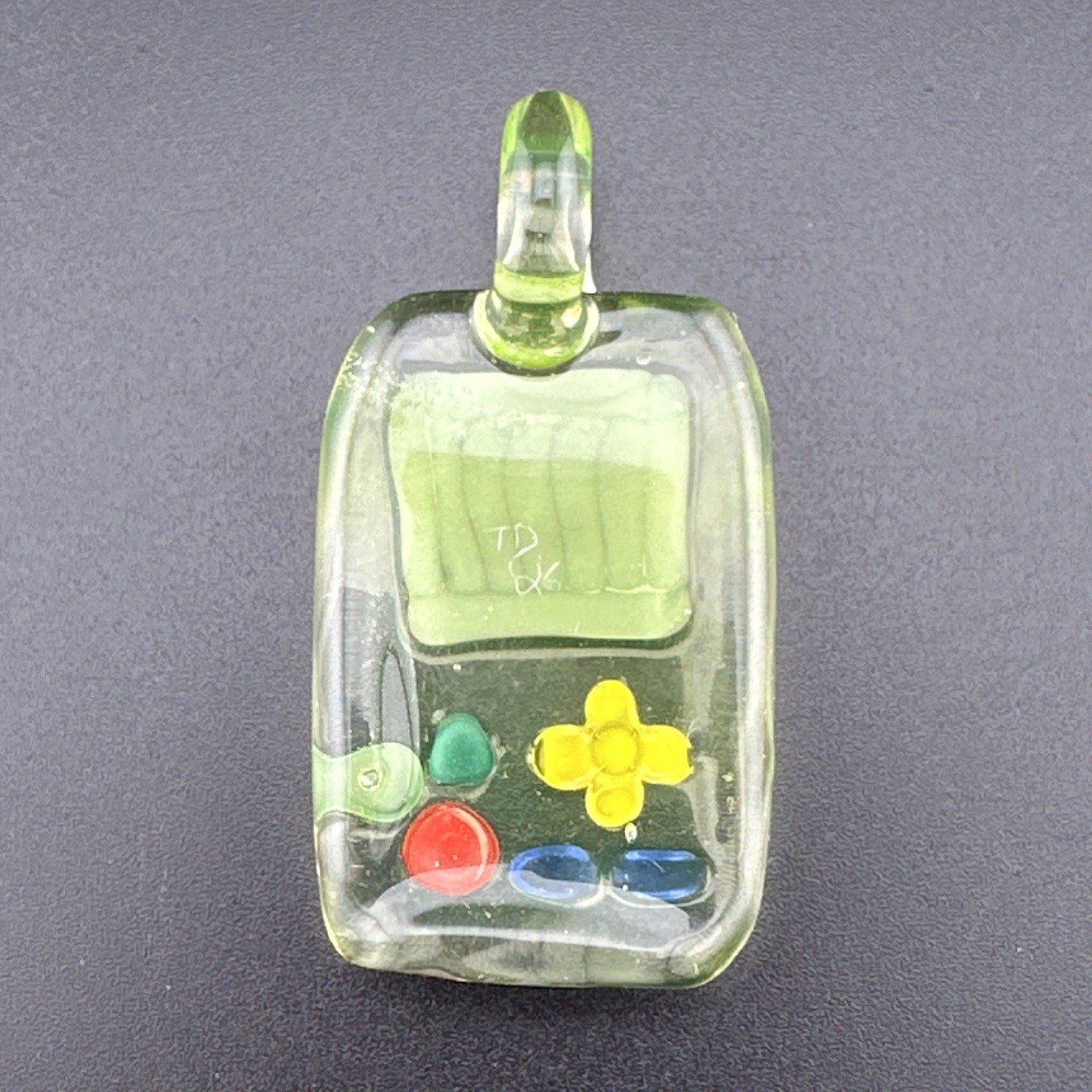 Handmade Uranium Glass Art Video Game BMO Pendant UV Reactive Green UG Boro Ion