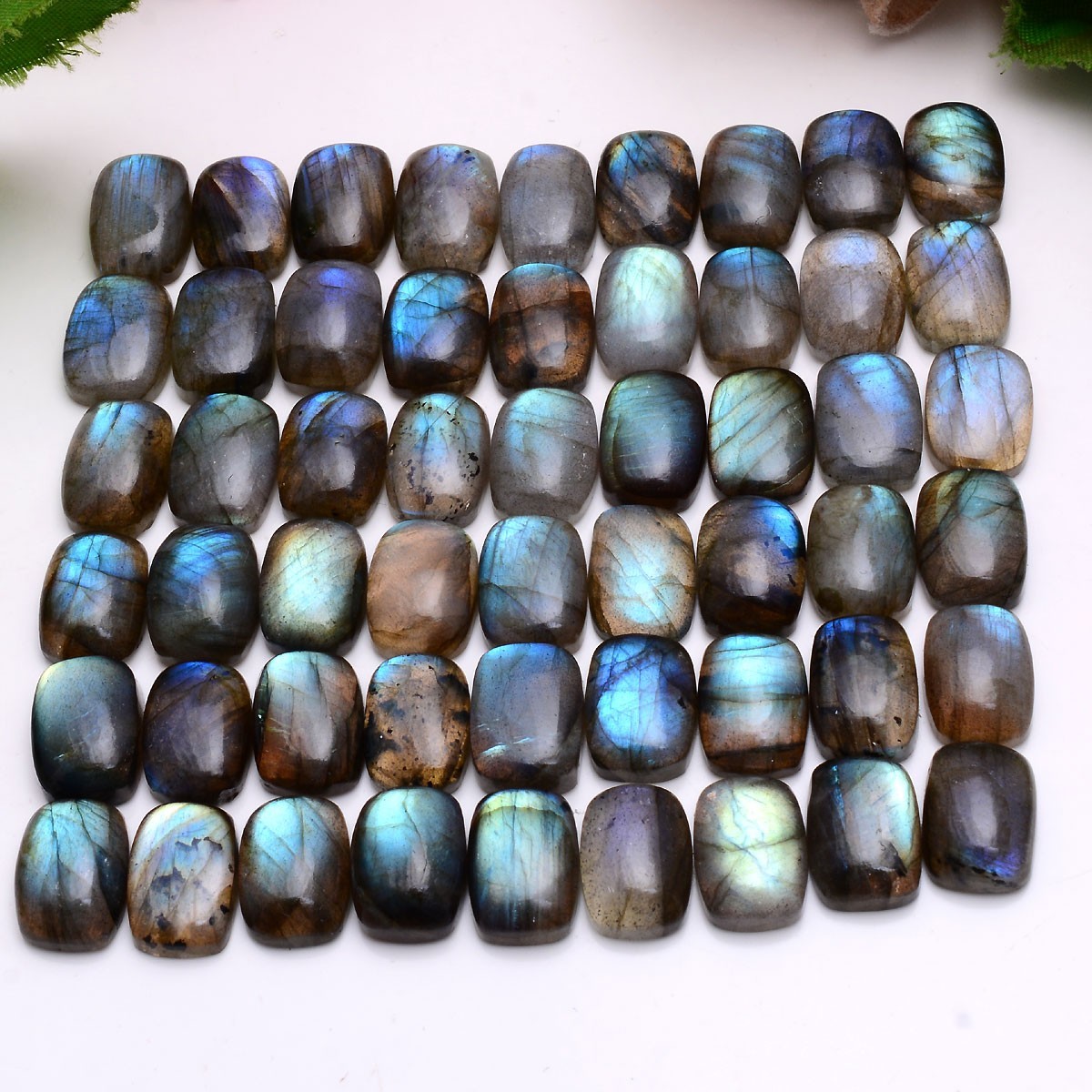 Set Of 18 Pcs Natural Labradorite 14mmx10mm Cushion Cabochon Loose Gemstones Lot