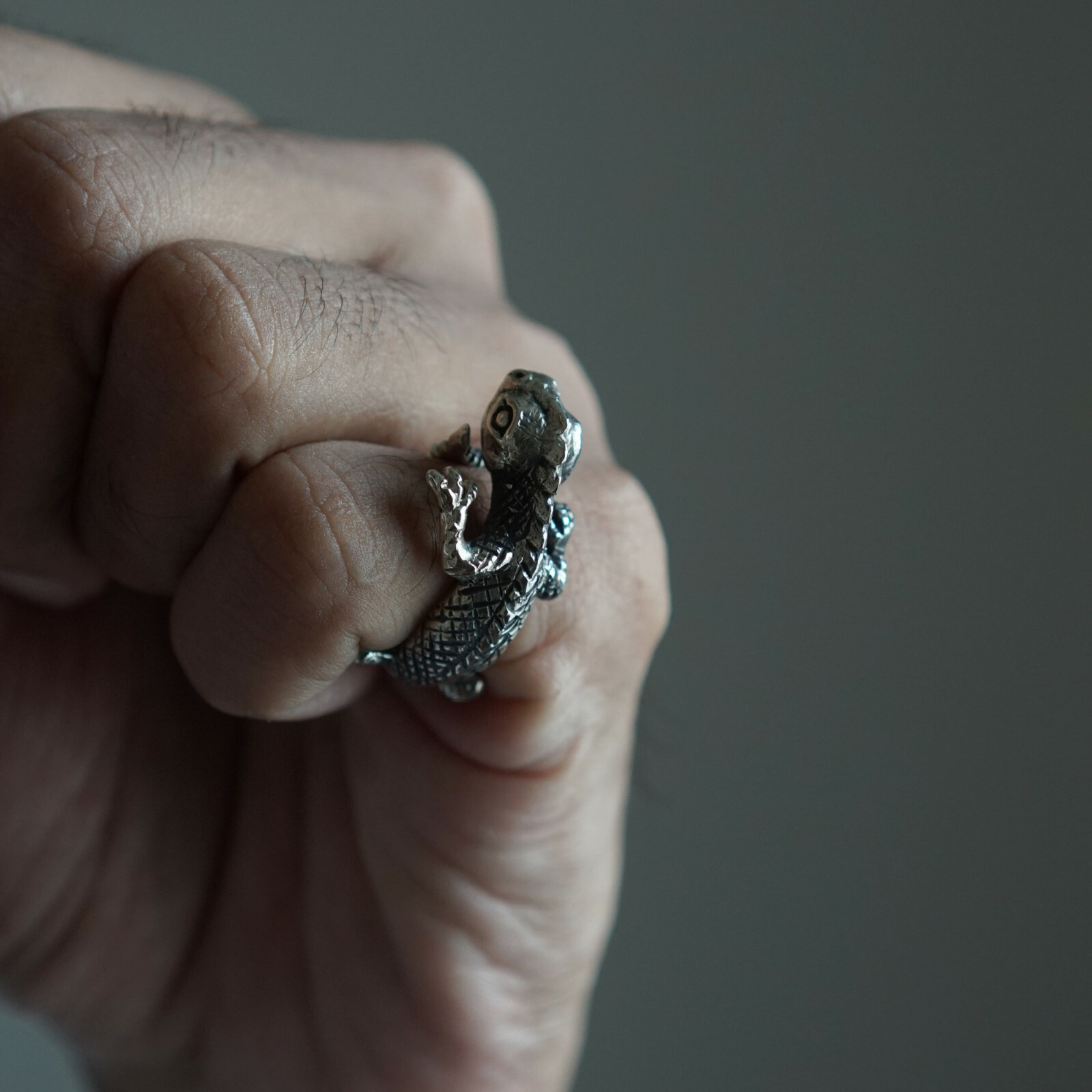 Gecko Chameleon sterling silver ring animal woman Jewelry Boho lizard bugbear