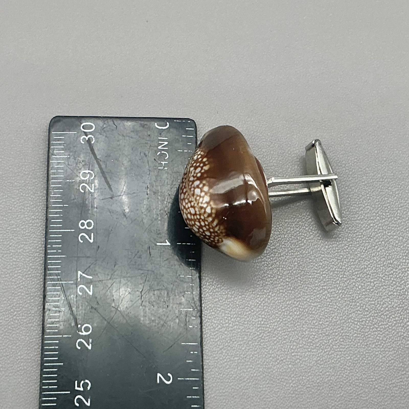 Cowrie Shell Cufflinks Men’s Natural Seashell Brown White Silver Tone Coastal