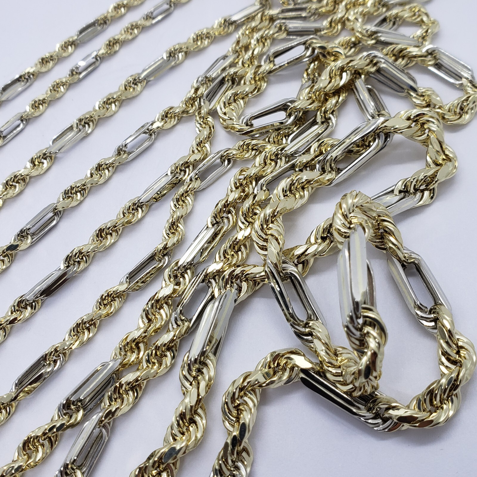 Authentic 14k Real Gold Two Tone Figarope Chain Necklace Lobster 3mm-6mm 18″-30″