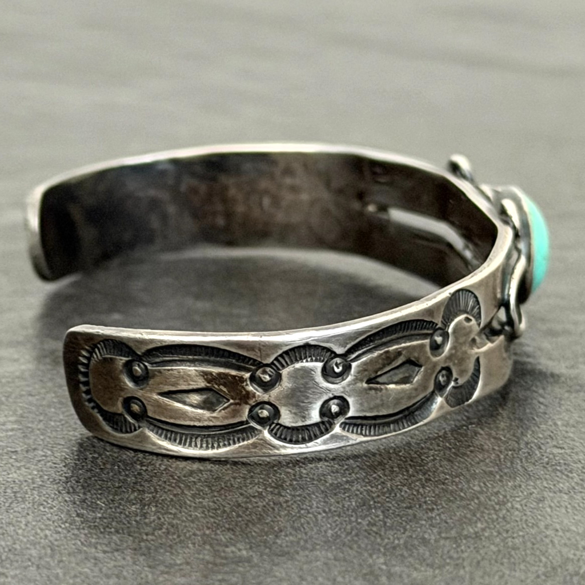 OLD Vintage Native American NAVAJO Turquoise Ingot Silver SMALL Bracelet 6 in