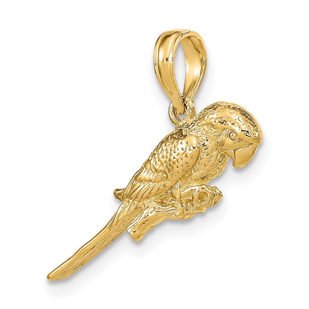 10K Yellow Gold 3-D Parrot Charm Pendant L-12.85 mm, W-24.7 mm