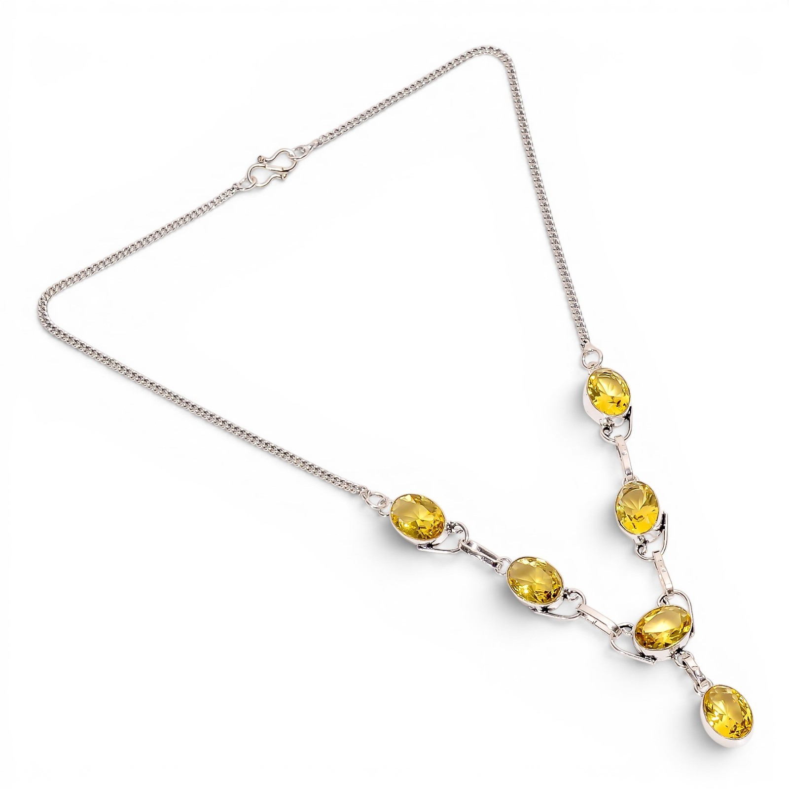 Citrine Gemstone Necklace Sterling Silver Handmade Vintage Jewelry 19″ For Women