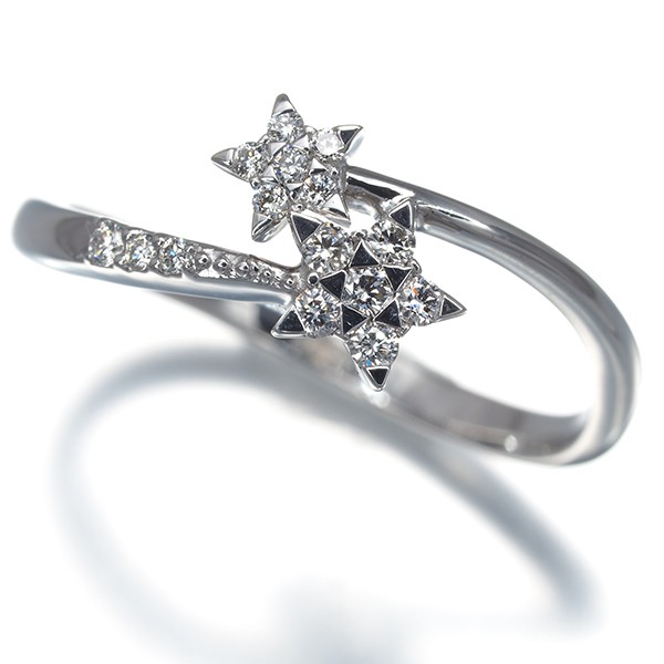 Auth STAR JEWELRY Ring Diamond 0.12ct Star US6-6.25 18K 750 White Gold