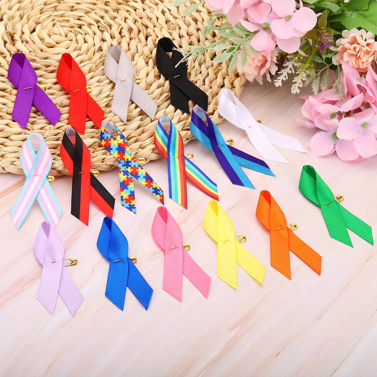 50 Pieces Red Polyester Ribbon Satin with Safety Pins