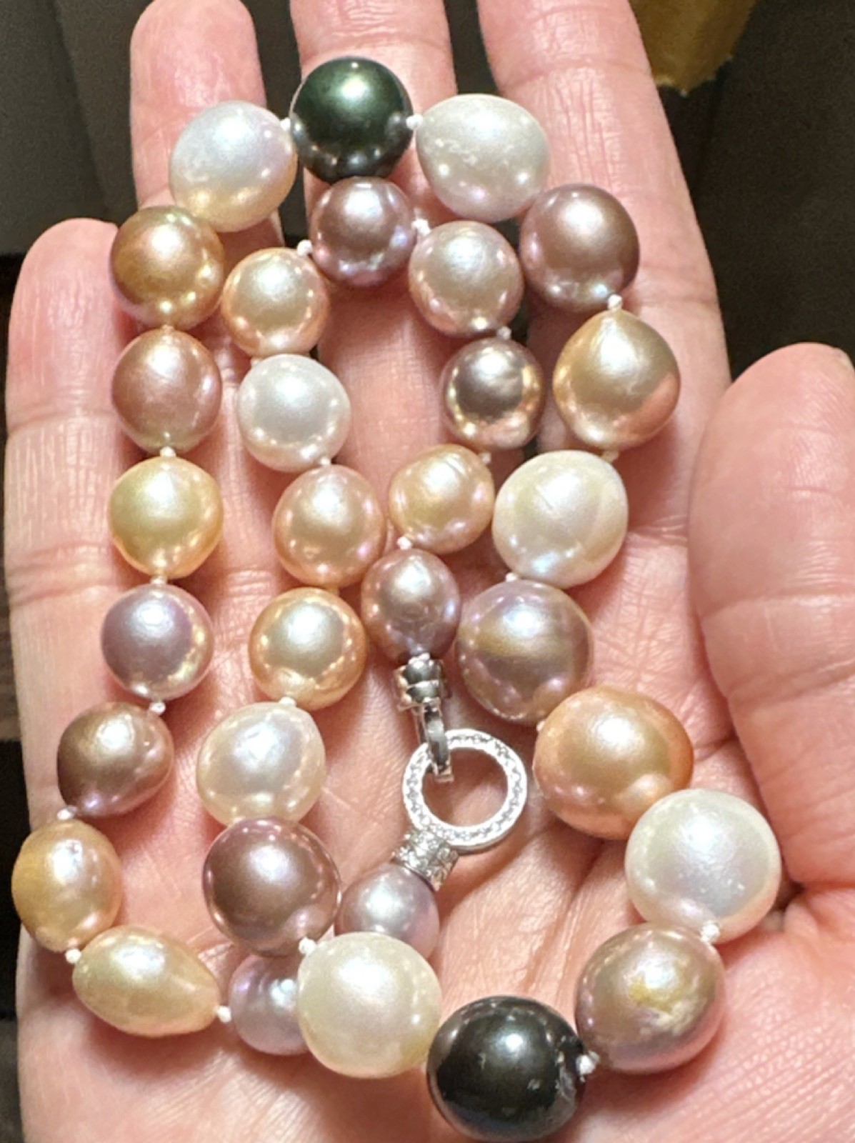 11-14mm Multicolor Round Edison Pearl Beaded Necklace with SP Hook Closure