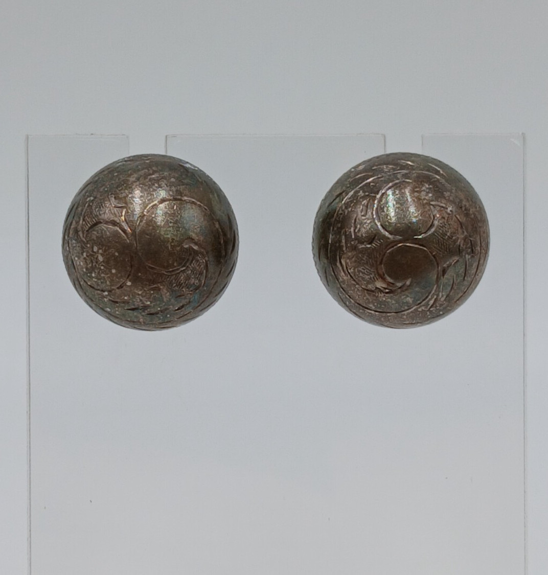 VTG 925 Dome Stud Earrings 0.5in Sterling Silver 3.85g Etched Swirl Estate READ