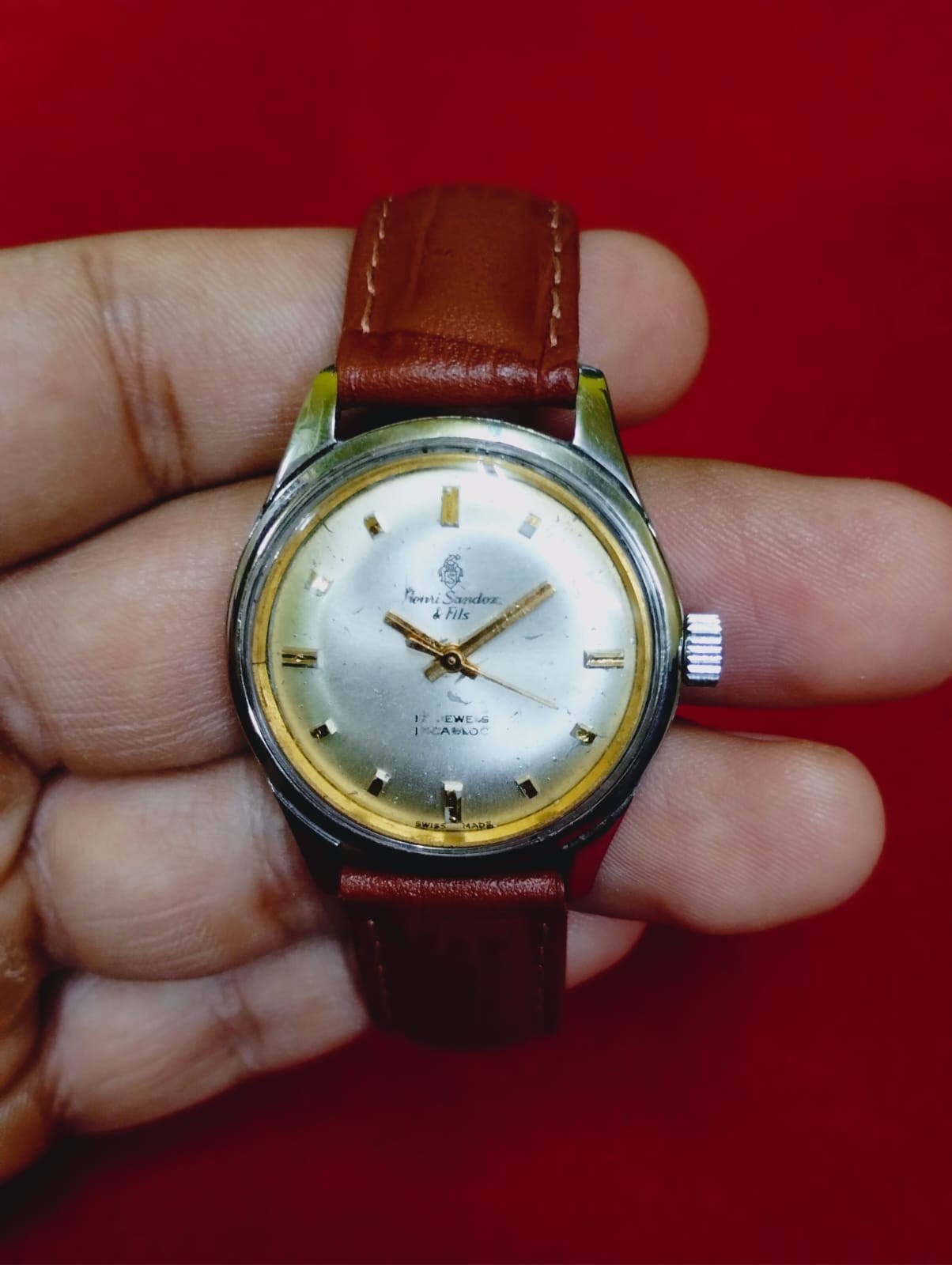 Vintage Henri Sandoz 17 j original winding swiss working wrist watch 055 rare