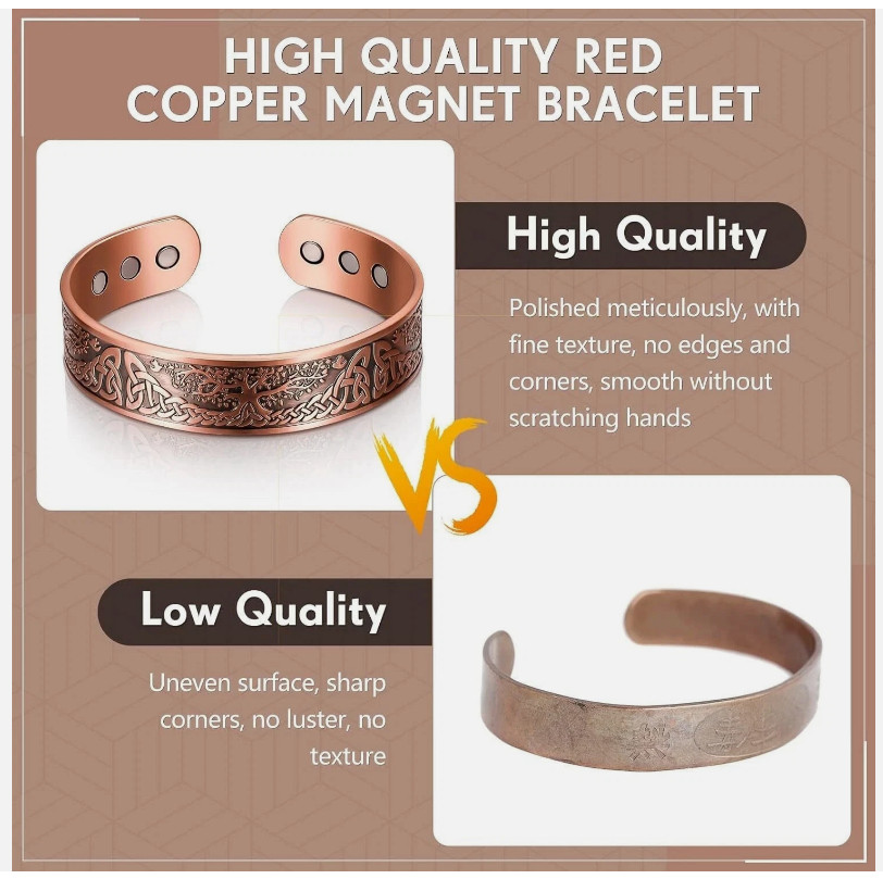 Men’s Bracelet Magnetic Therapy Arthritis Pain Relief Pure Solid Copper Bangle