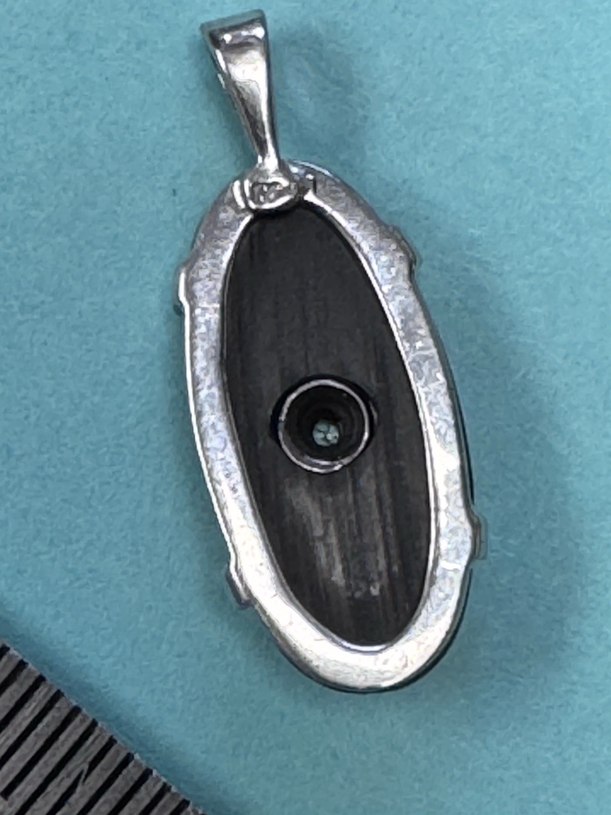 14k White Gold Mourning Pendant Victorian Edwardian Black Glass? Jet? Diamond