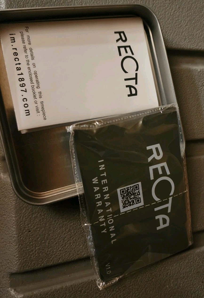 Recta mens watch has stainless bezel and band. Very classy