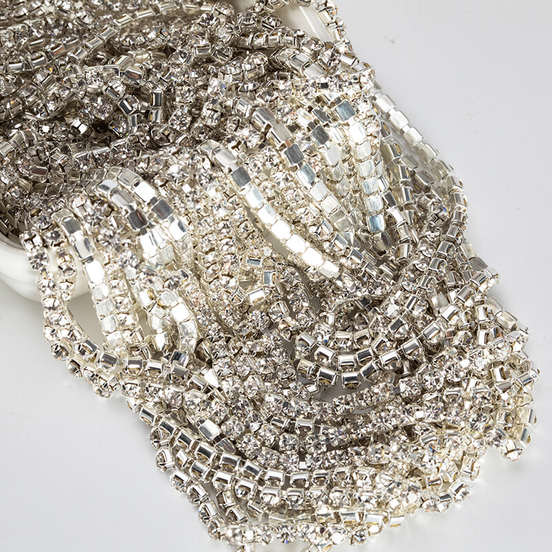 1Yard Glitter Flatback Sew On Rhinestones Chain Glass Crystals With Alloy Claw