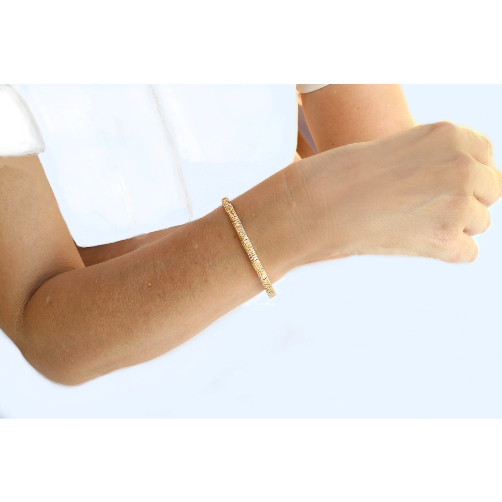 Unisex Kids Bamboo texture Bangles 7″ Crafted Top Gold Filled 1/20 14 karat