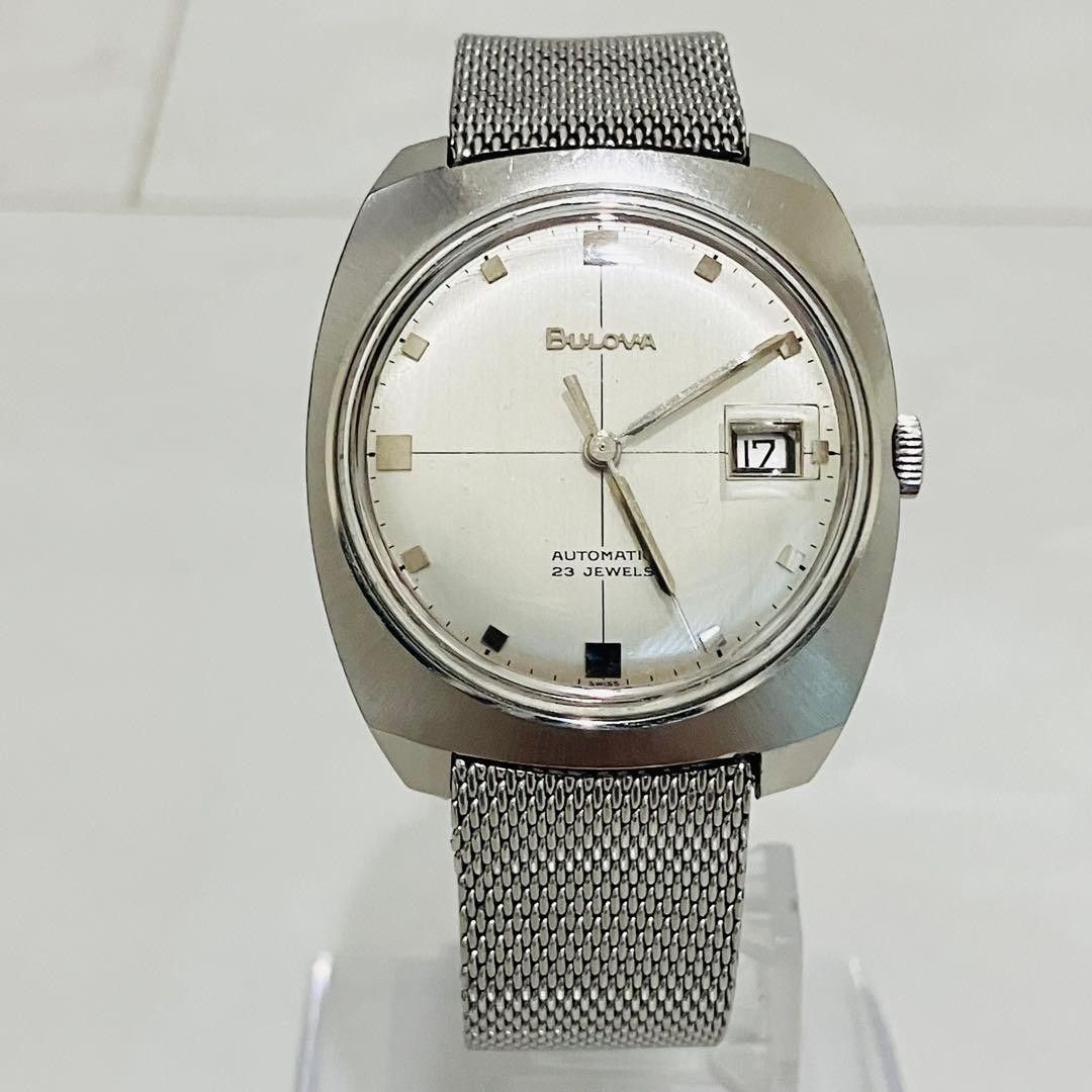 Vintage 1960s BULOVA 23 Jewels Automatic Date Silver Dial Mesh Men Watch Box