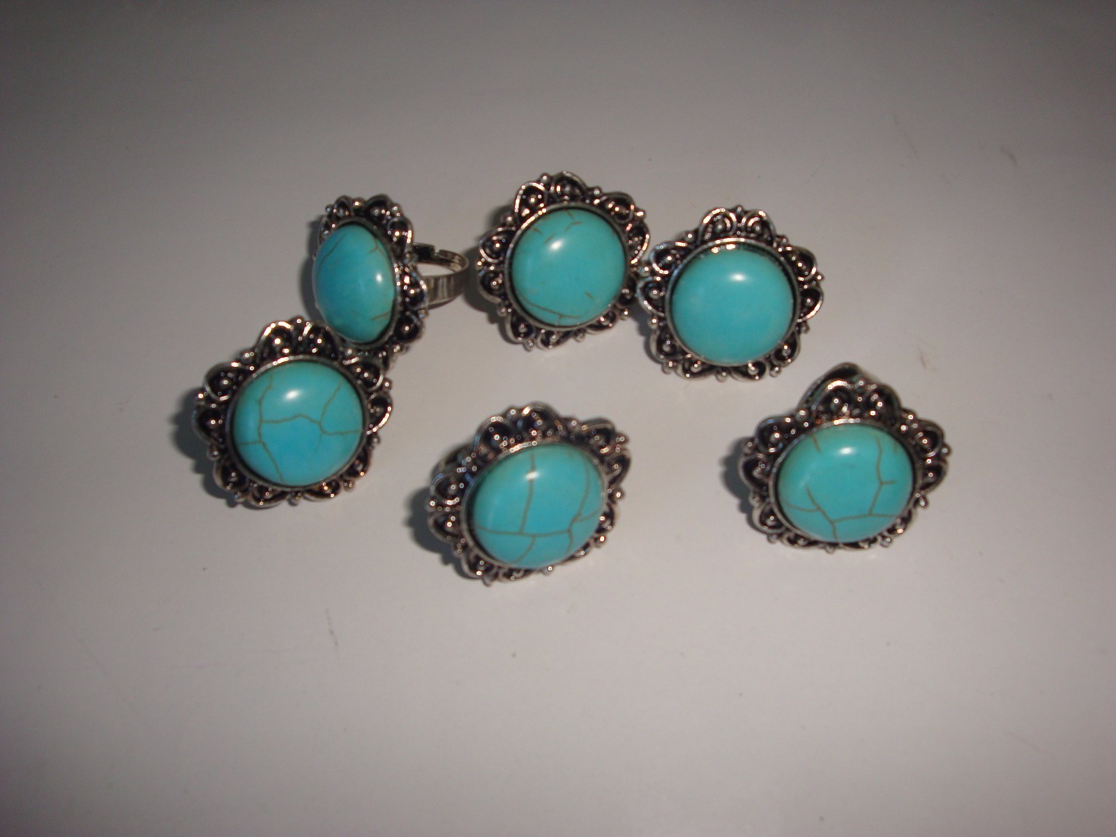 Wholesale Lot of 12 Turquoise Fashion Rings ~ Adjustable ~ Fit Sizes 6 to 10