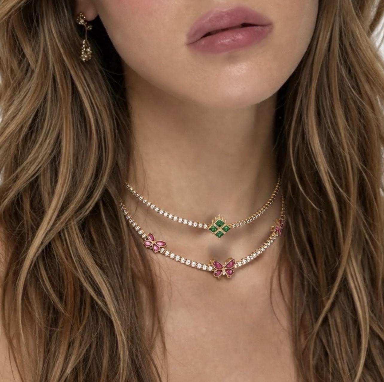NWT Revolve × 8 Other Reasons Wicked Pink Butterfly CrystalChoker Necklace Set