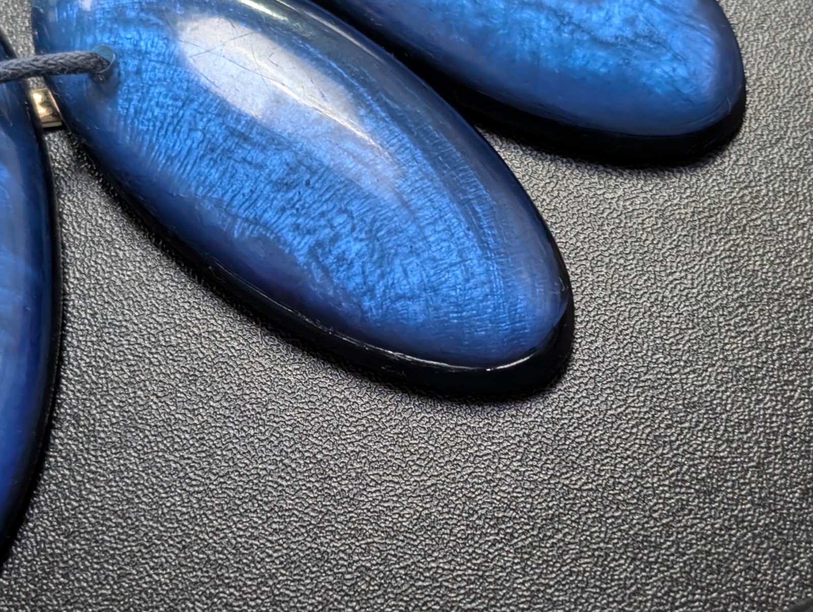 Bold Electric Blue Faux Foil Acrylic Slab Bib Necklace Blue Cord Gold Accent