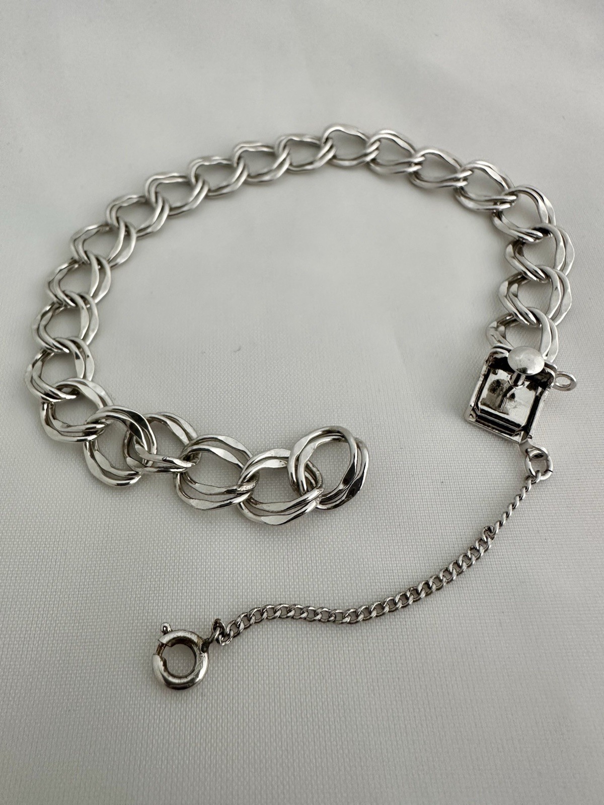 Sterling Silver Double Link Bracelet 11.3g 7.5” Safety Chain Marked STERLING