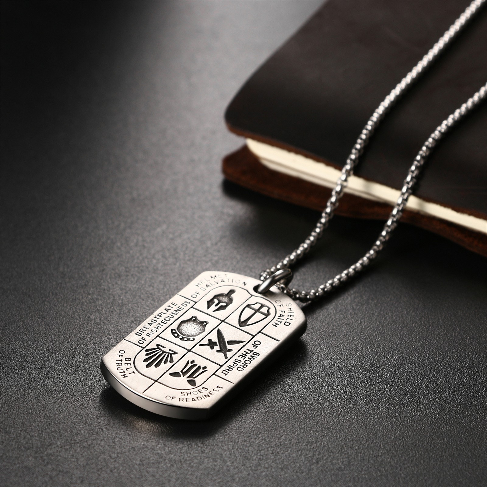 Men’s Knight Templar Armor of God Necklace Ephesians 6:13-17 Red Cross Pendant