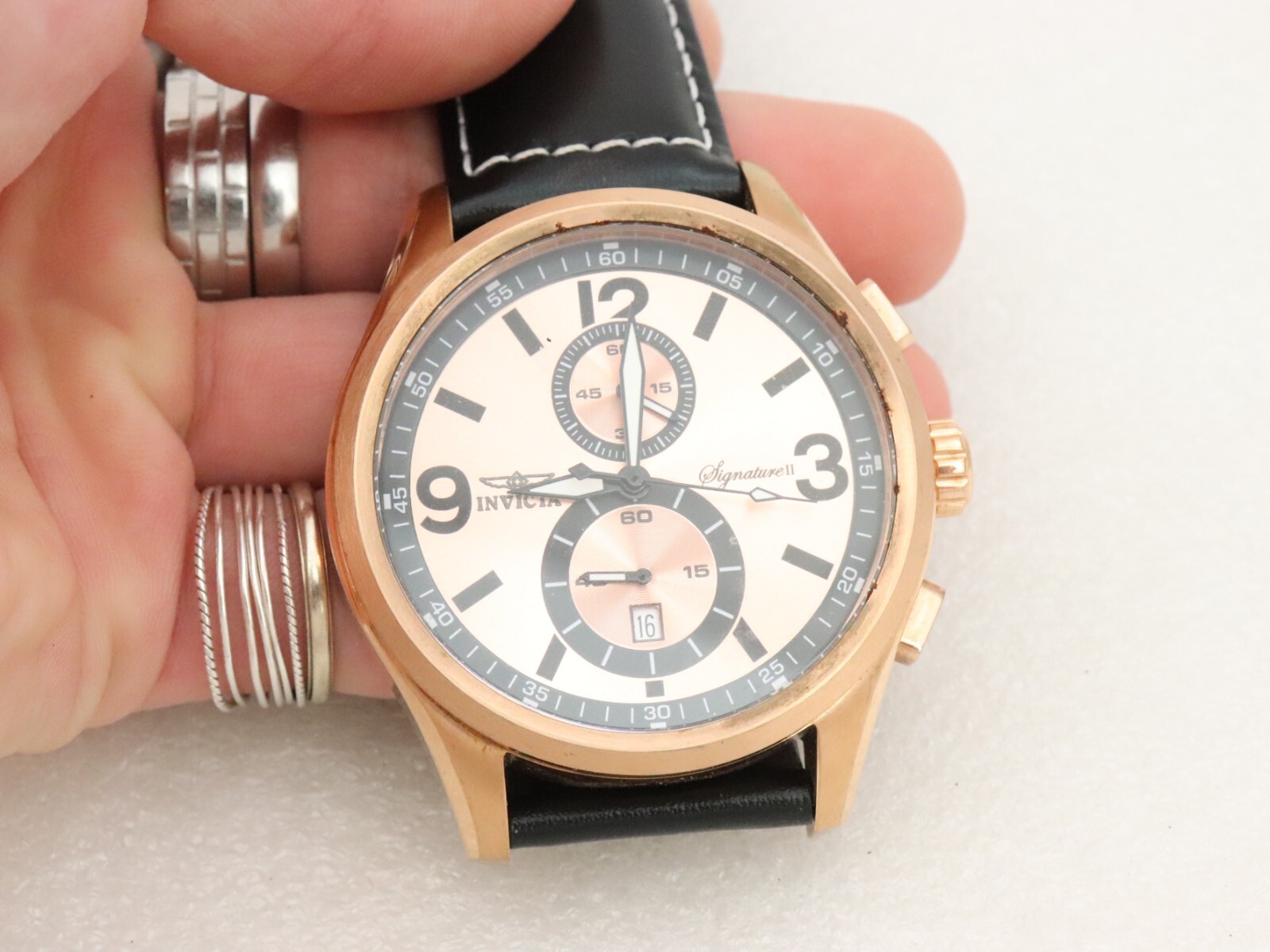 48mm Invicta 7418 Signature II Tritnite Watch Rose Gold Plate Chronograph Men