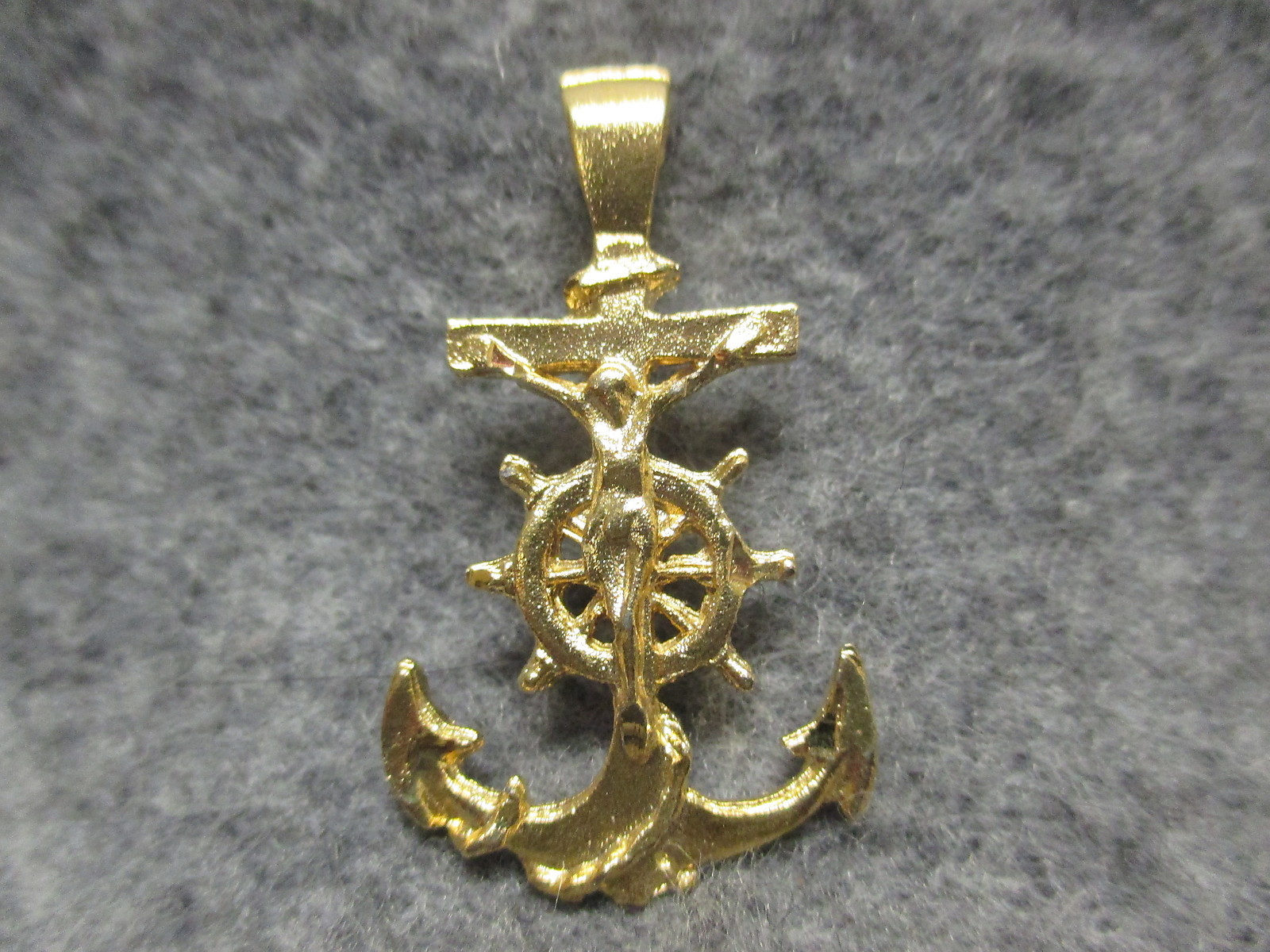Religious Christian Anchor Crucifix Cross Pendant Charm Gold Finish 1.5″ Tall