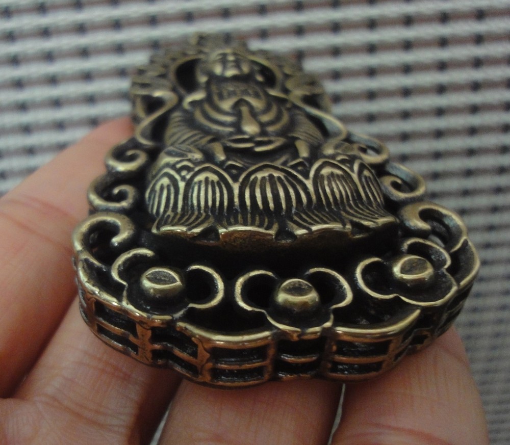Vintage Style Pure Brass GuanYin Buddha Statue Pendant Bags Charms