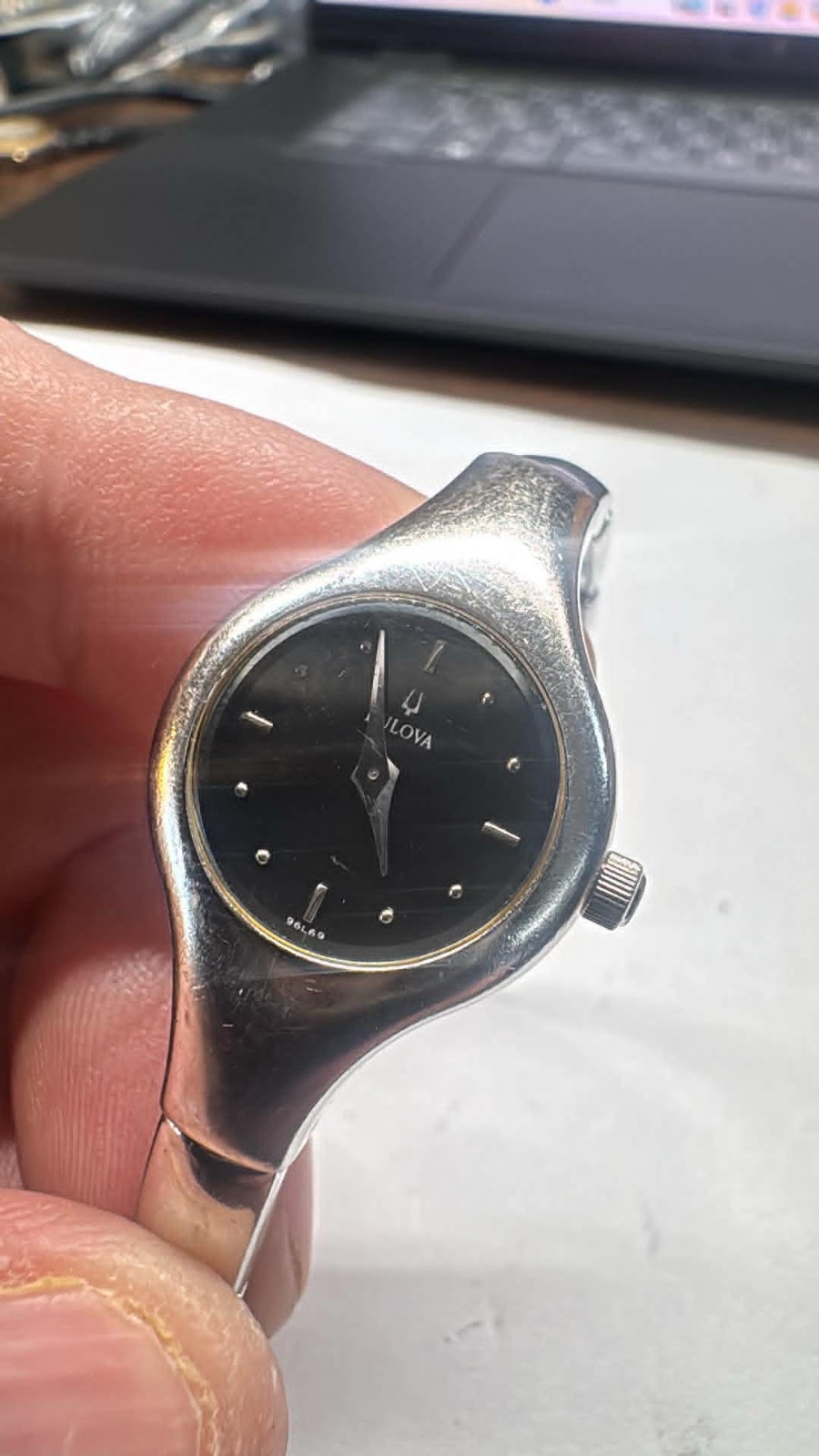Bulova Watch Women 20mm Black Dial Stainless Steel Round 96L69 RUNS A6