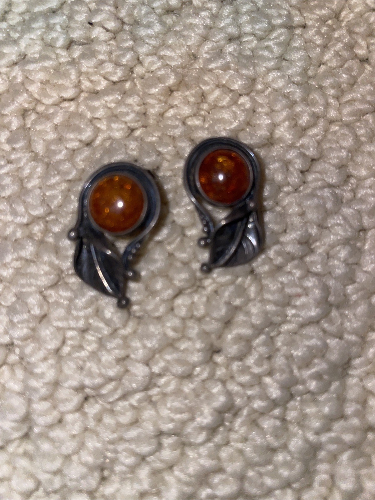Vintage Sterling Silver 925 Amber Stones Pierced Lilly? Earrings Makers Marked