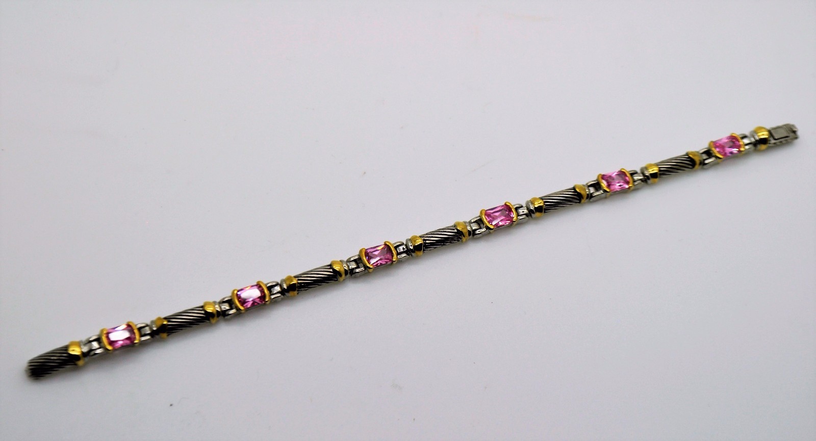 AB082 Exquisite Design Silver Gold cable Pink Cubic zircon fashion Bracelet