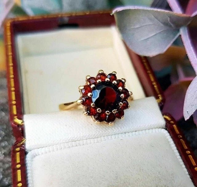 2Ct Round Simulated Garnet Flower Women’s Engagement Ring 14K Yellow Gold Plated