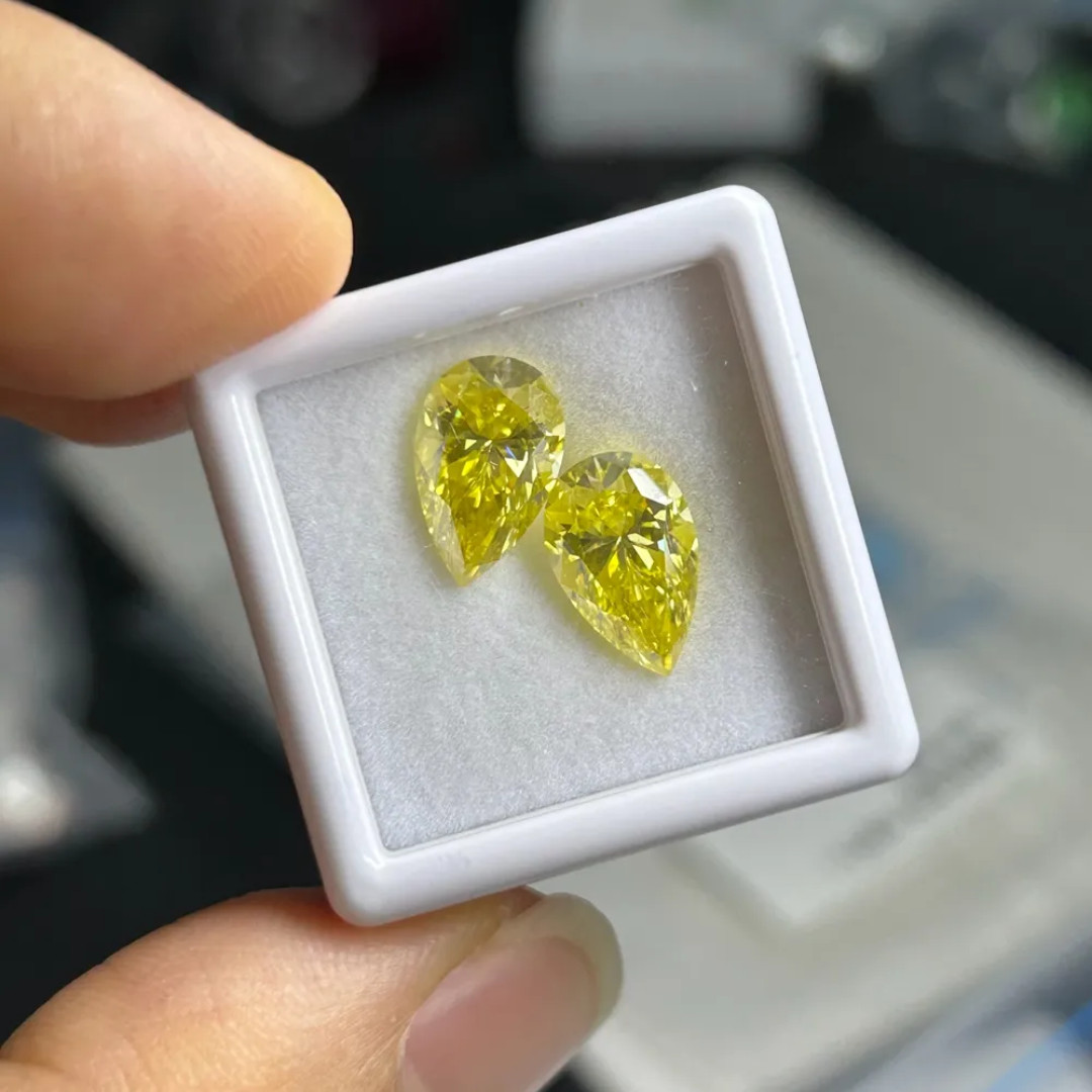 2 Pec Yellow Moissanite Pear Cut 9x7mm Pair VVS1 Loose Gemstone