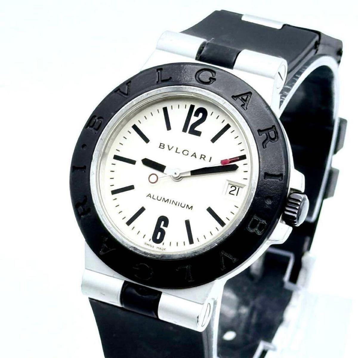 Authentic BVLGARI AL38A Mens Aluminum Wristwatch White dial Fast Shipping