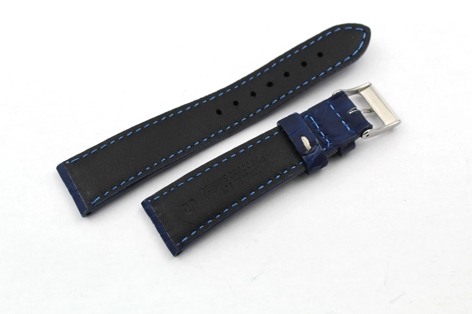 Blue Rubber Crocodile Leather Strap Various Sizes Made Italy Sporty New