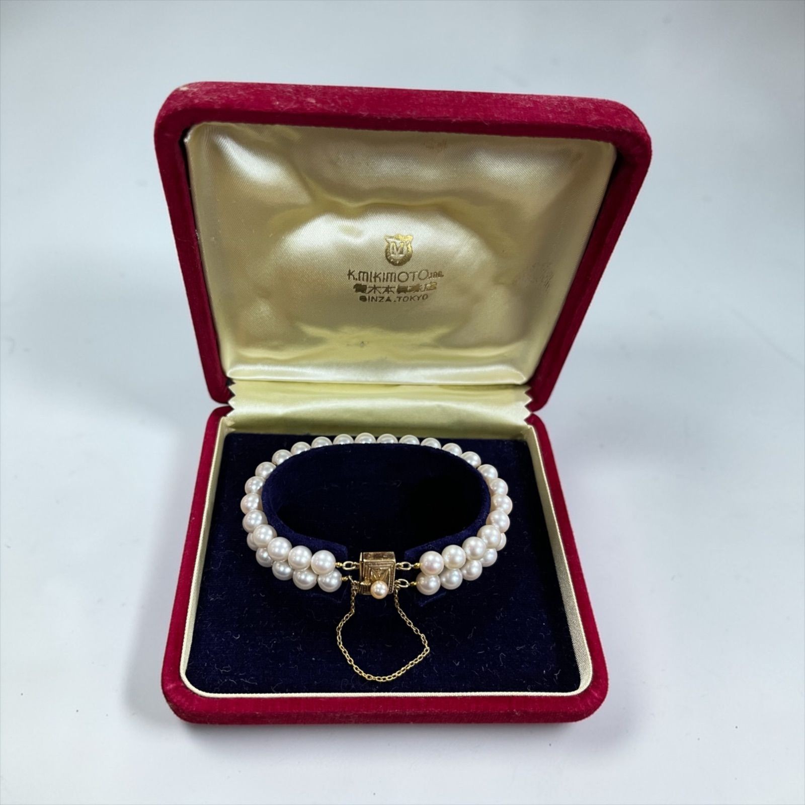 MIKIMOTO Akoya Pearl Double Strand Bracelet 14K Gold 6mm 6.3in w/Case Used Japan
