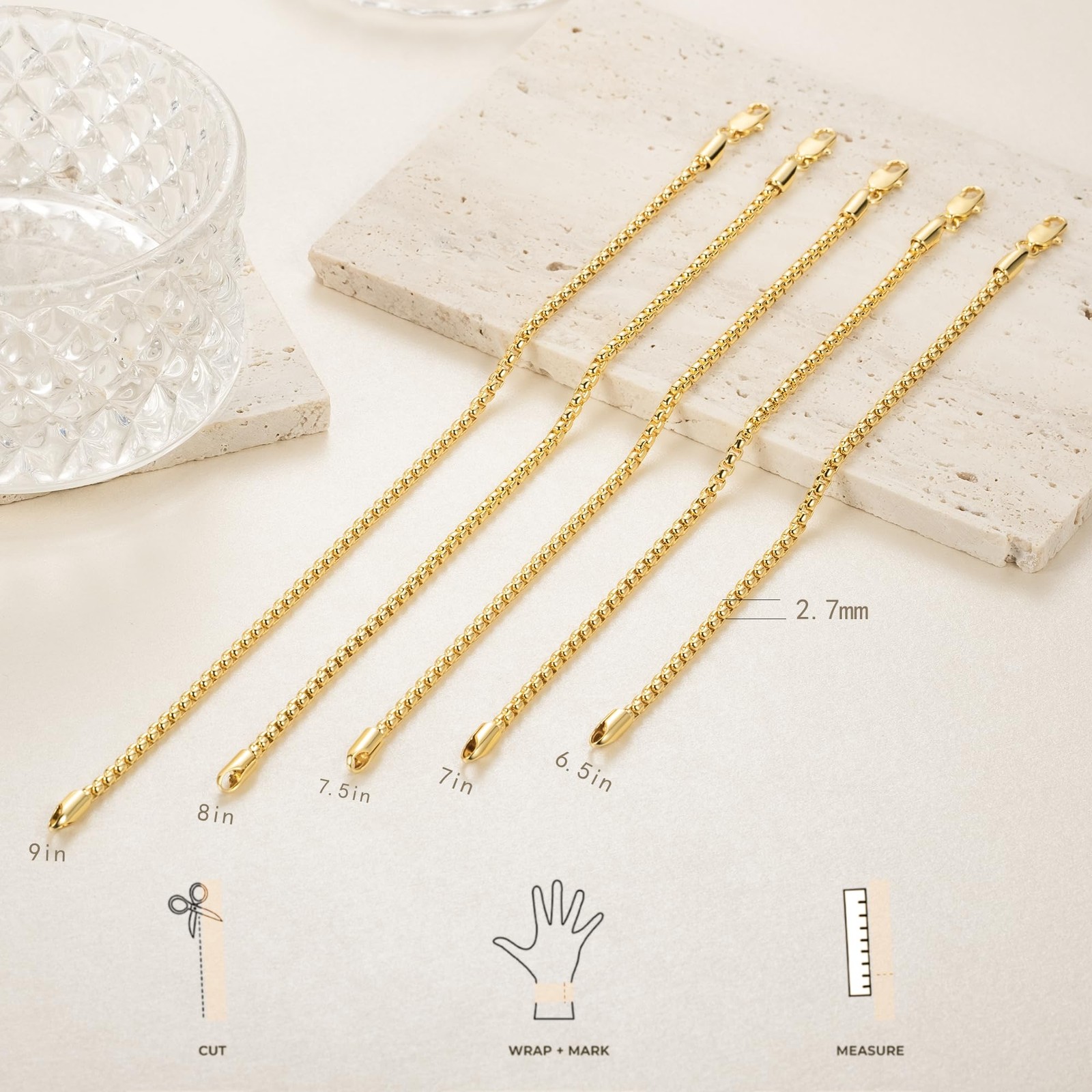 Gold Bracelets for Women Men Bracelet Square Rolo Round Box 14K Gold Chain Br…