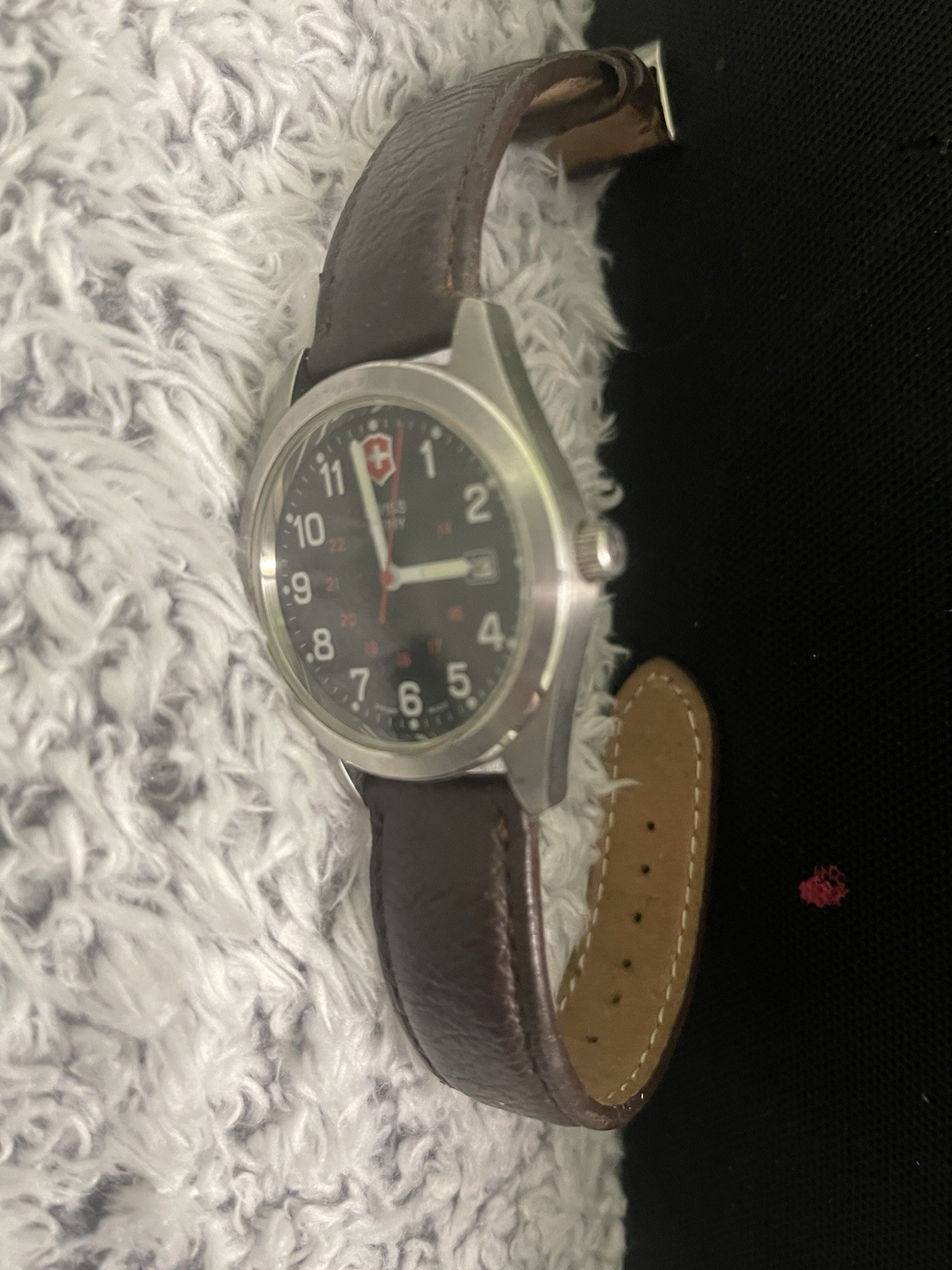 Victorinox Swiss Army Garrison Leather Field Watch Black Dial Needs Battery