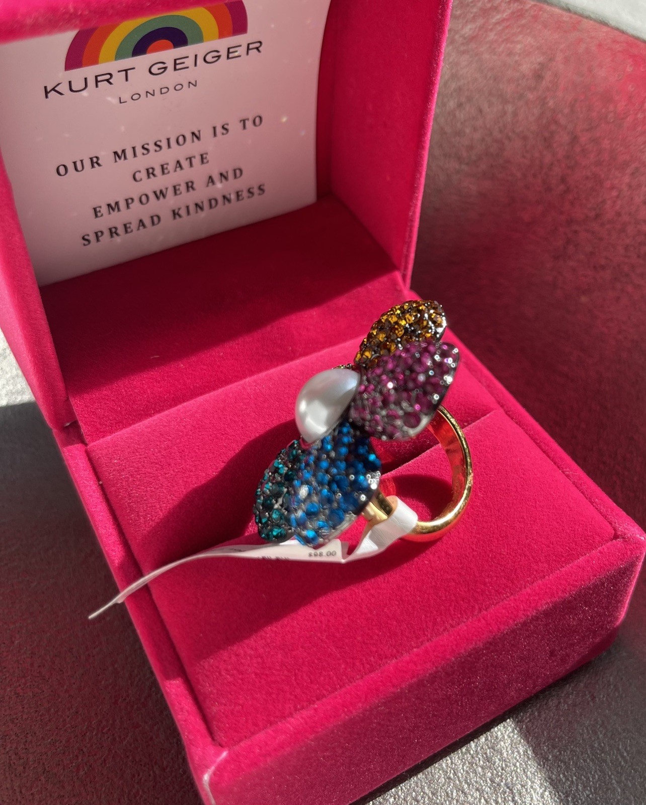Kurt Geiger Multi-Color Rainbow Flower Ring Size 7 NWT