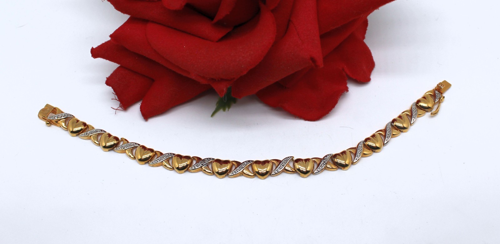 Sterling Silver Vermeil Hearts DBJ Diamond 12.45g Bracelet FERAL CAT RESCUE