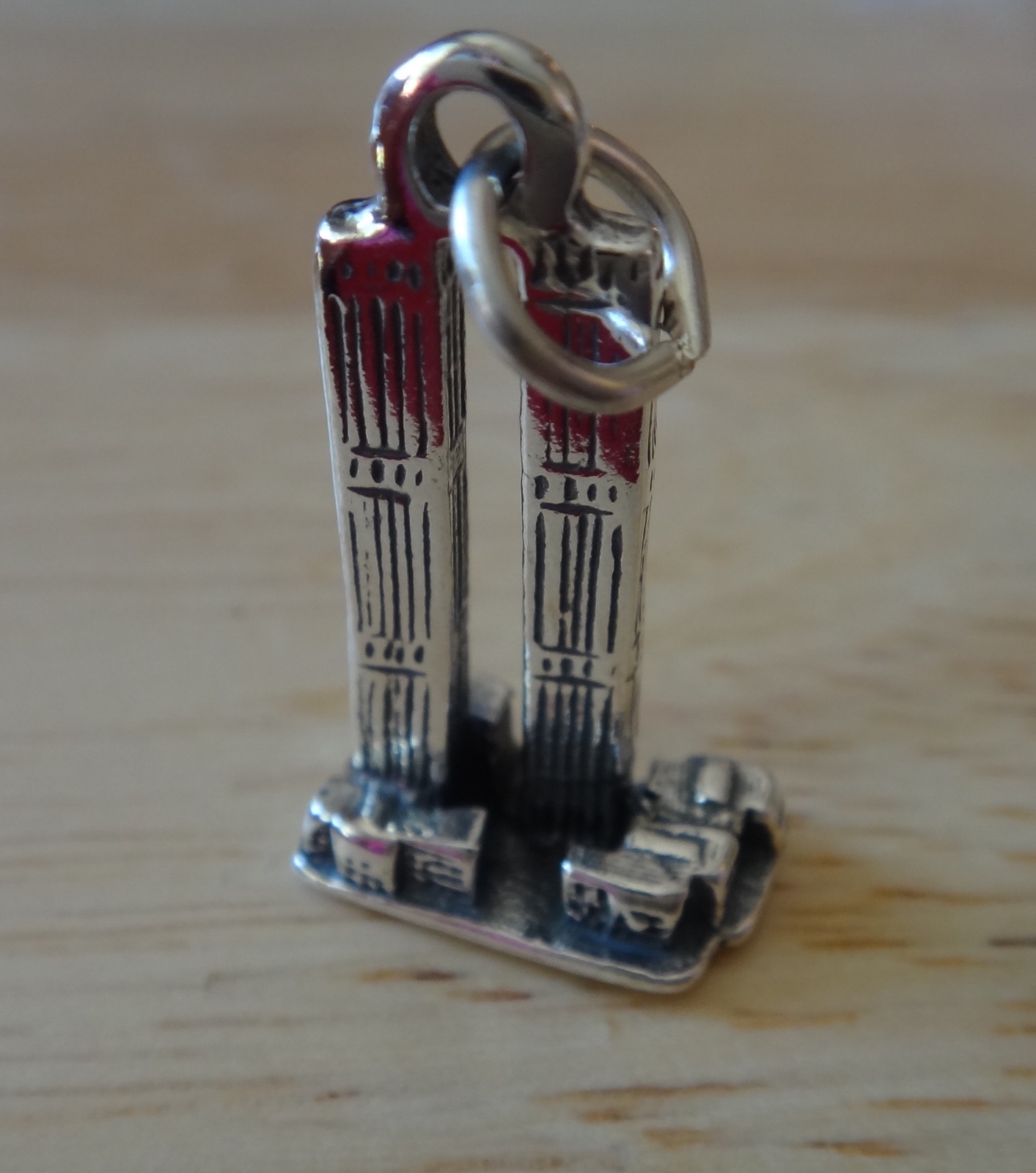 Sterling Silver 24x12mm solid 4 gram NY World Trade Center Twin Towers Charm
