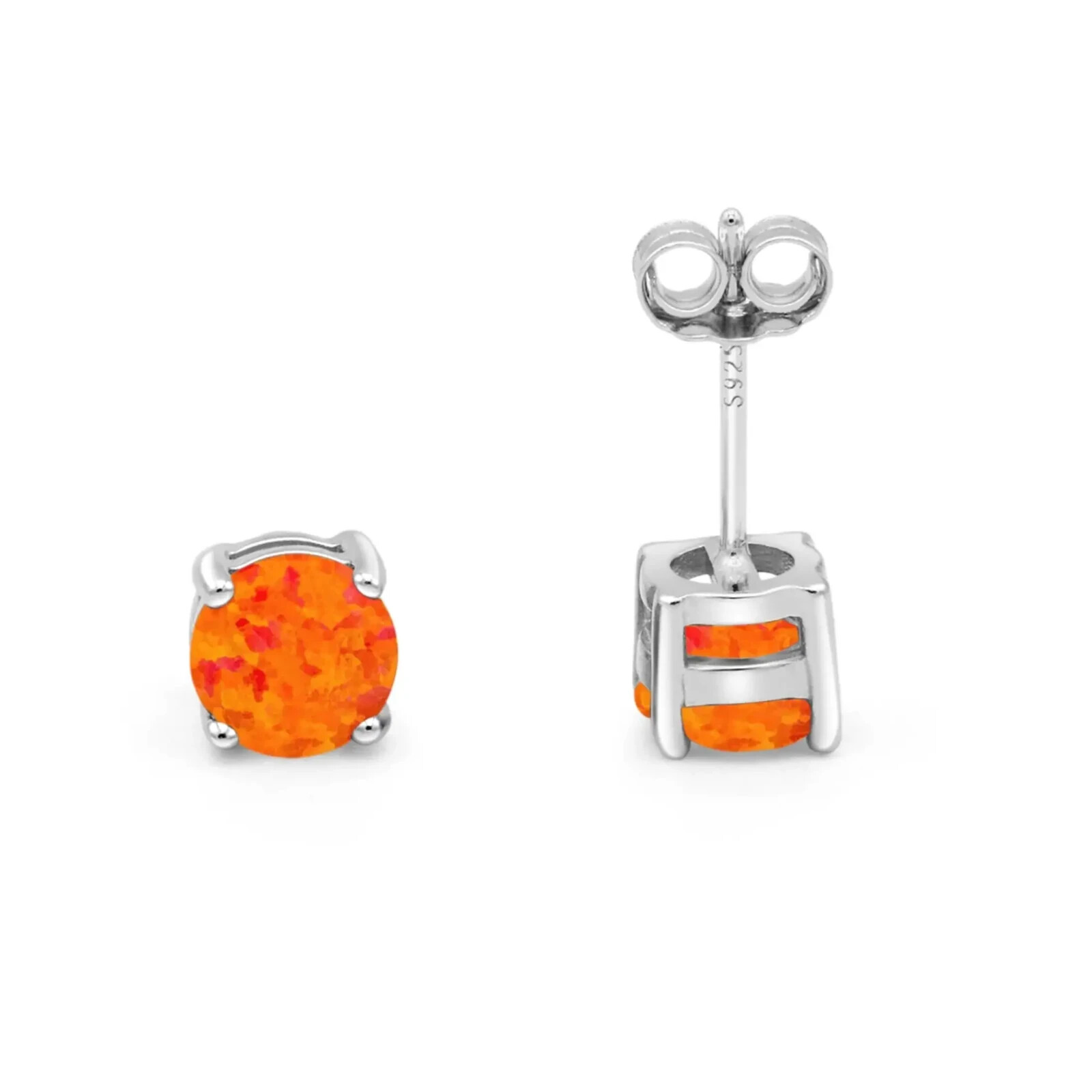 1 ct. Orange Fire Opal Stud Earrings in Solid Sterling Silver- AAA+++ Quality!