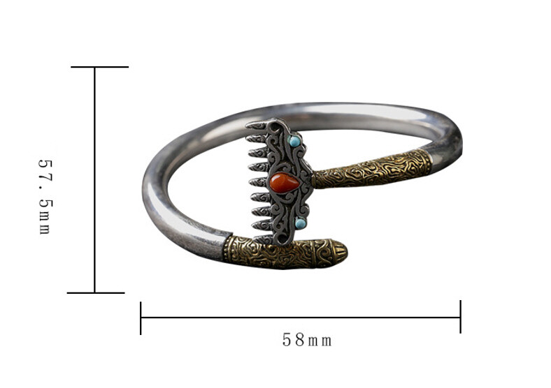 A24 Armspange buddhistisch Waffe des Bajie Reise in den Westen Silber 925 Achat