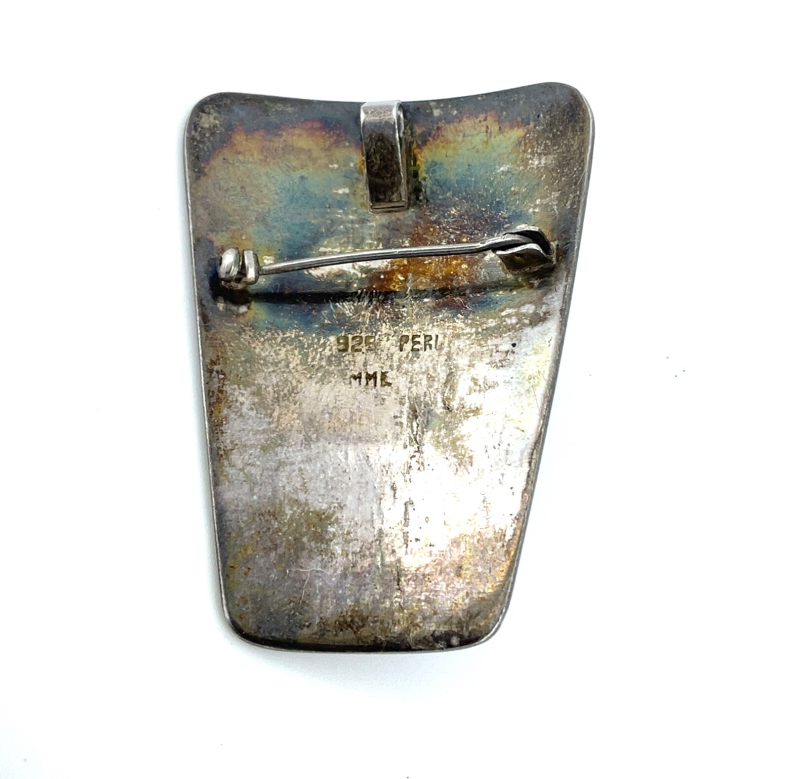 Vintage Peru MML Signed Sterling Silver Indigenous Man Pendant / Brooch Pin 2.4”