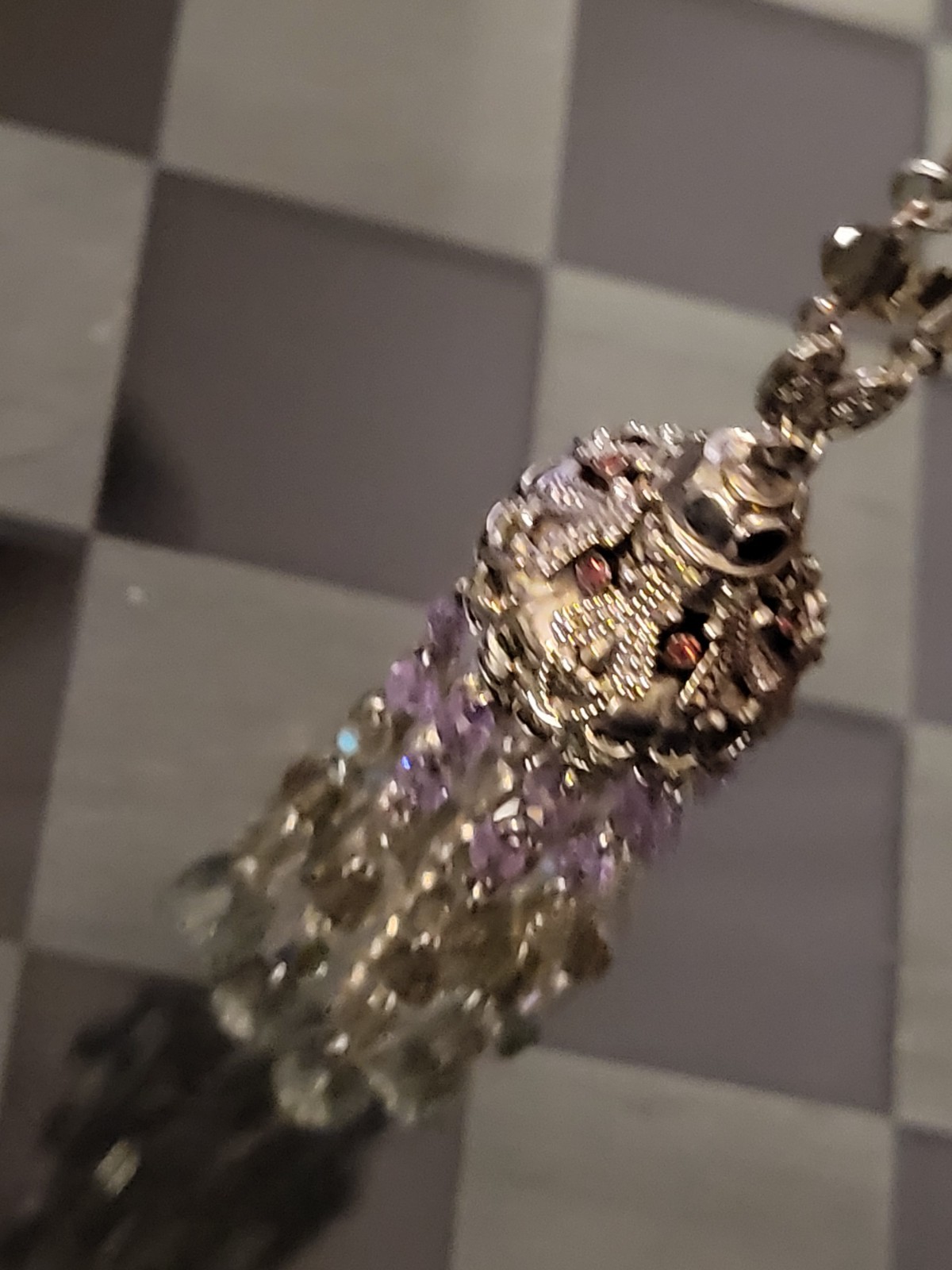 Vintage Sorrelli Smokey Gray Lavander Crystal Long Tassel Pendent Necklace