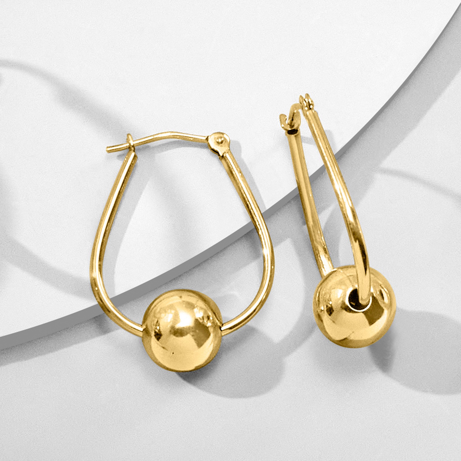 Ross-Simons 14kt Yellow Gold Bead Hoop Earrings. 7/8 inches